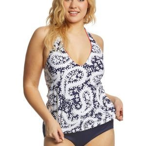 Anne Cole Pattie Paisley Halter Tankini Swim Top Blue 24W